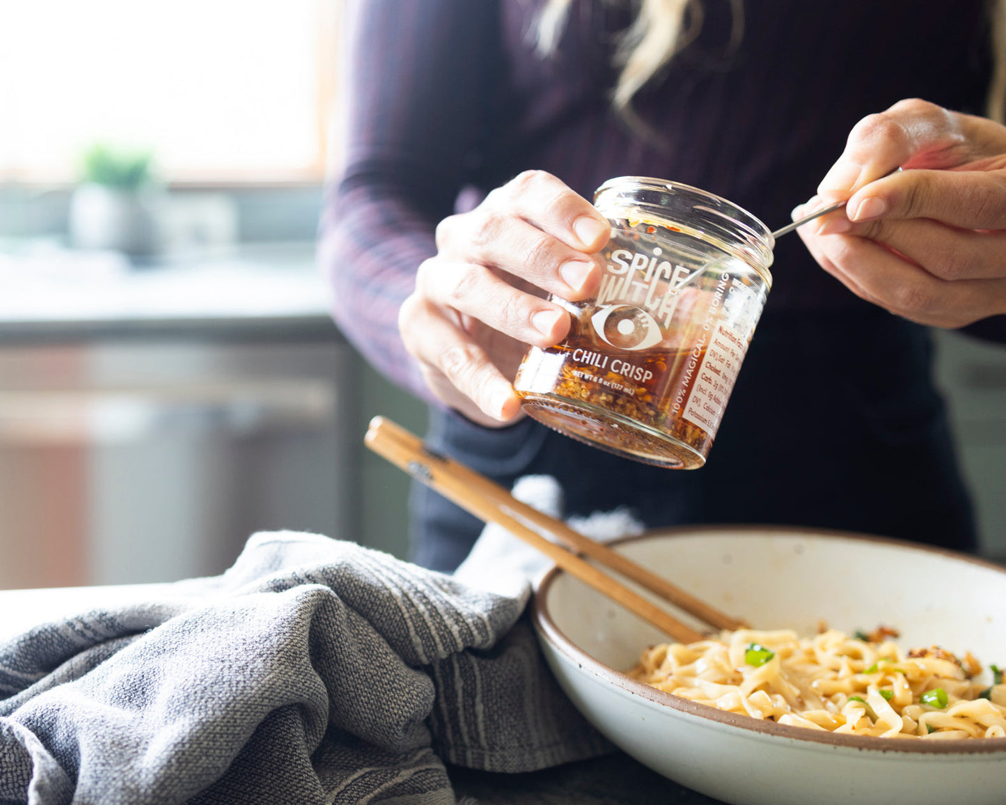 Instant ramen upgraded with Spice Witch Chili Crisp and a soft egg