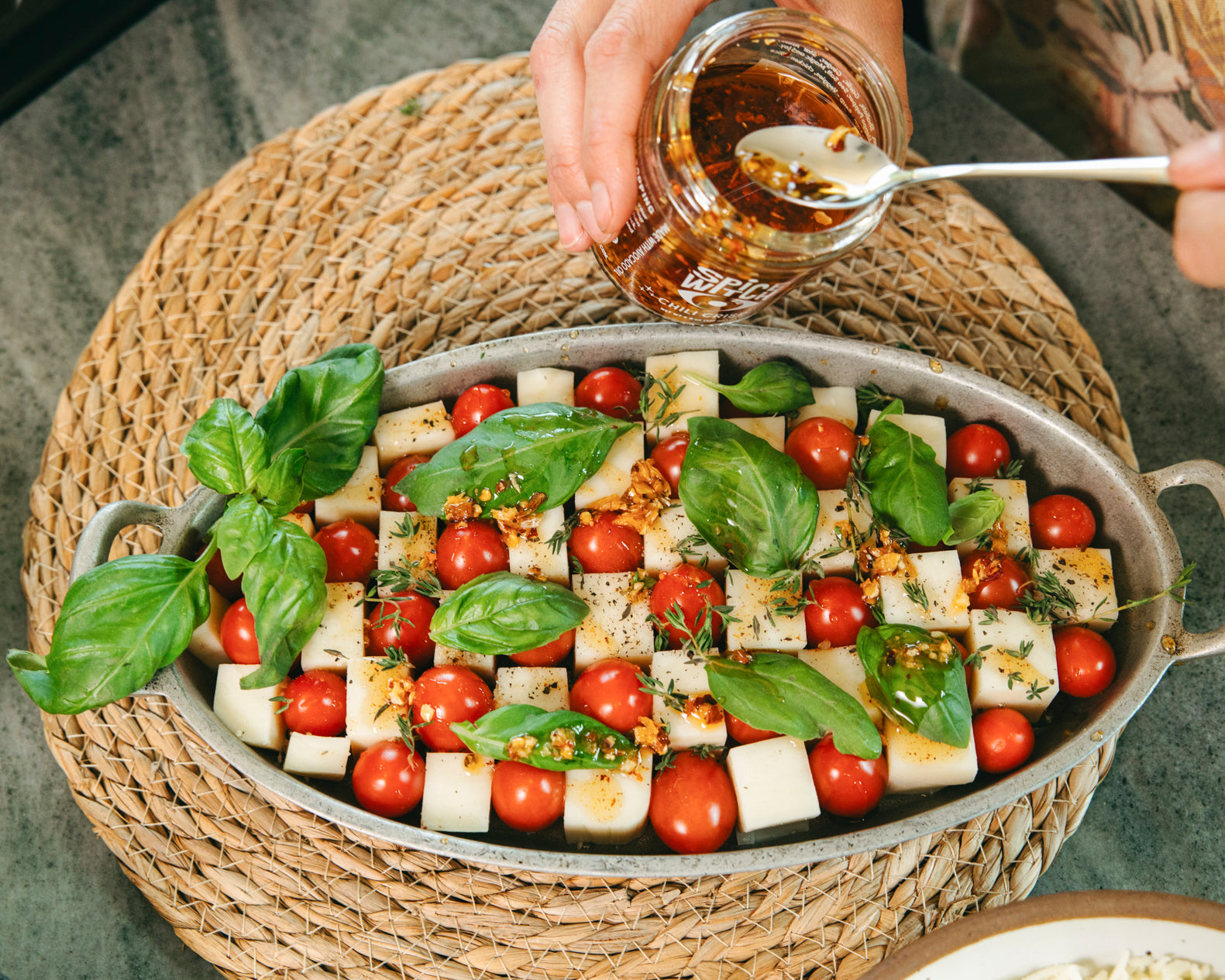 Checkerboard Caprese with Chili Crisp | Spice Witch Recipes