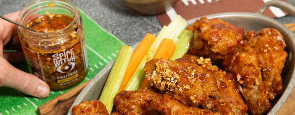 Sticky Sweet & Spicy Organic Chicken Wings Featuring Spice Witch Chili Crisp