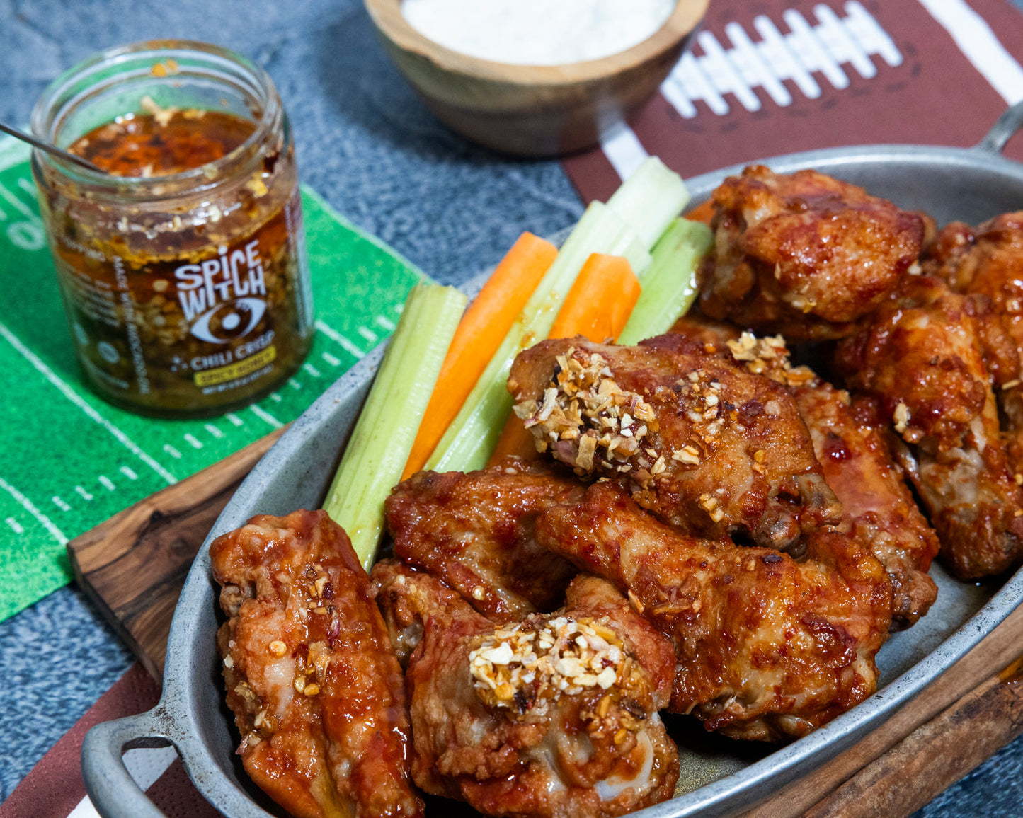 Sticky Sweet & Spicy Organic Chicken Wings Featuring Spice Witch Chili Crisp