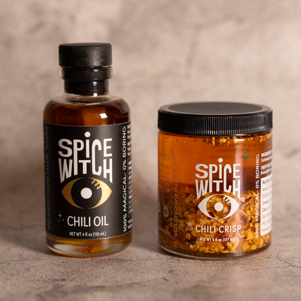 4oz Chili Oil and Chili Crisp combo featuring three flavor options: Regular Chili Crisp, Spicy Honey Chili Crisp, and Black Garlic Chili Crisp. Perfect for cooking and drizzling, made with high-quality avocado oil. Ideal for enhancing stir-fries, pizzas, pastas, and more with rich, complex flavors