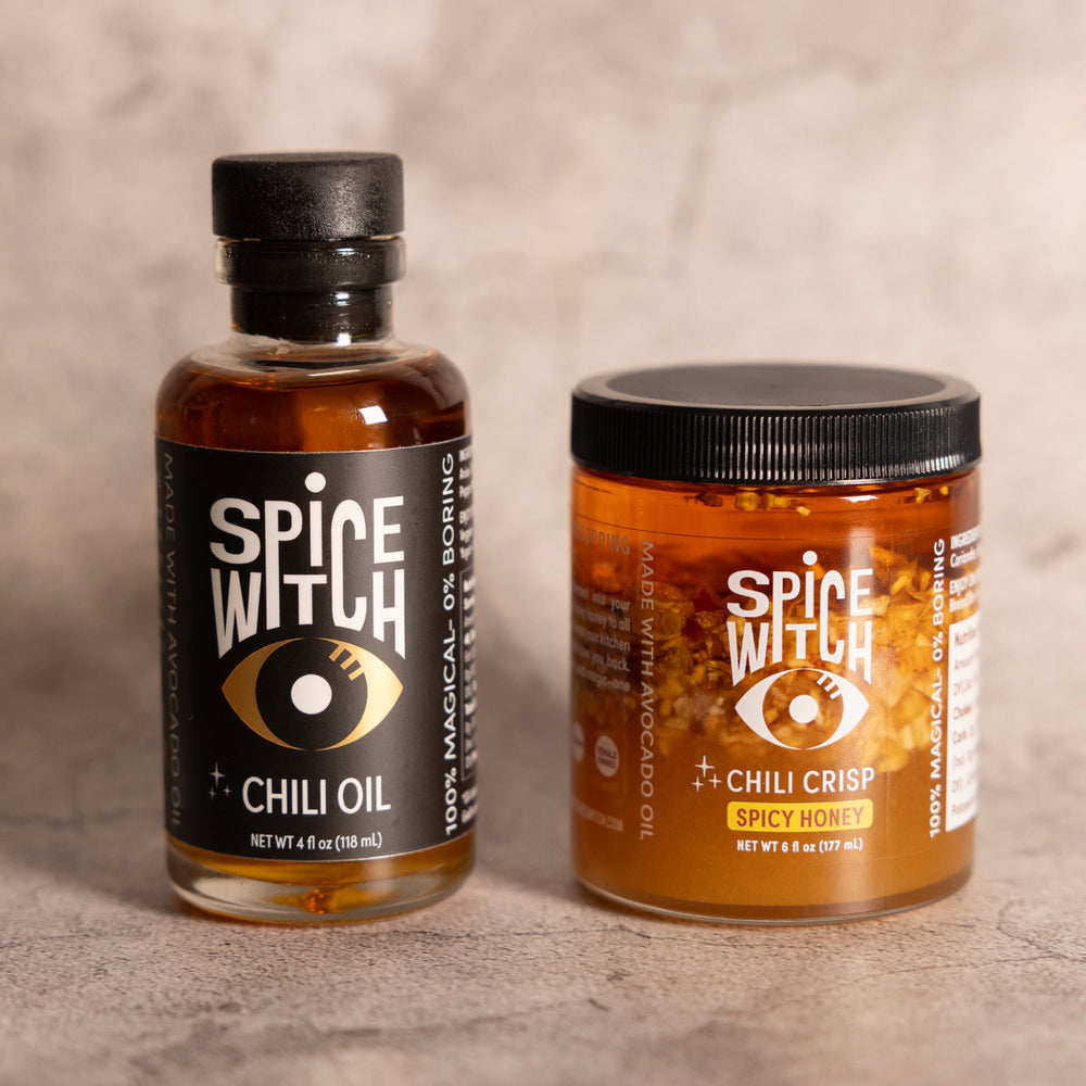 4oz Chili Oil and Chili Crisp combo featuring three flavor options: Regular Chili Crisp, Spicy Honey Chili Crisp, and Black Garlic Chili Crisp. Perfect for cooking and drizzling, made with high-quality avocado oil. Ideal for enhancing stir-fries, pizzas, pastas, and more with rich, complex flavors