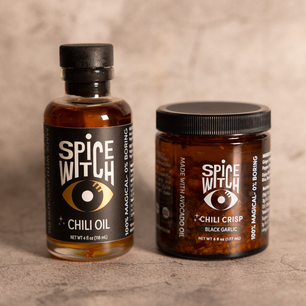 
                  
                    4oz Chili Oil and Chili Crisp combo featuring three flavor options: Regular Chili Crisp, Spicy Honey Chili Crisp, and Black Garlic Chili Crisp. Perfect for cooking and drizzling, made with high-quality avocado oil. Ideal for enhancing stir-fries, pizzas, pastas, and more with rich, complex flavors
                  
                