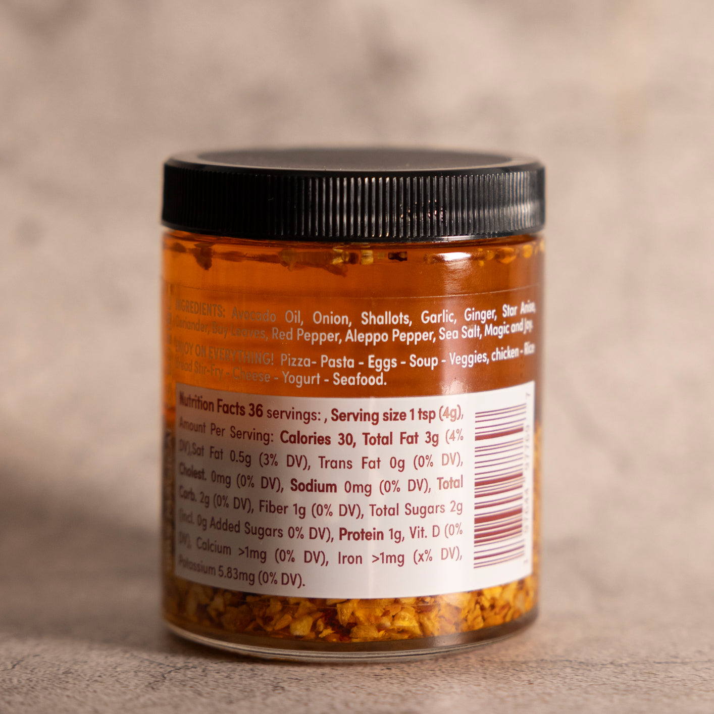 
                  
                    Spice Witch Chili Crisp in avocado oil base with garlic, ginger, dried onions, shallots, chili flakes, and sea salt. Perfect for adding flavorful crunch to pizza, pasta, and more. Versatile, healthy, and delicious condiment
                  
                